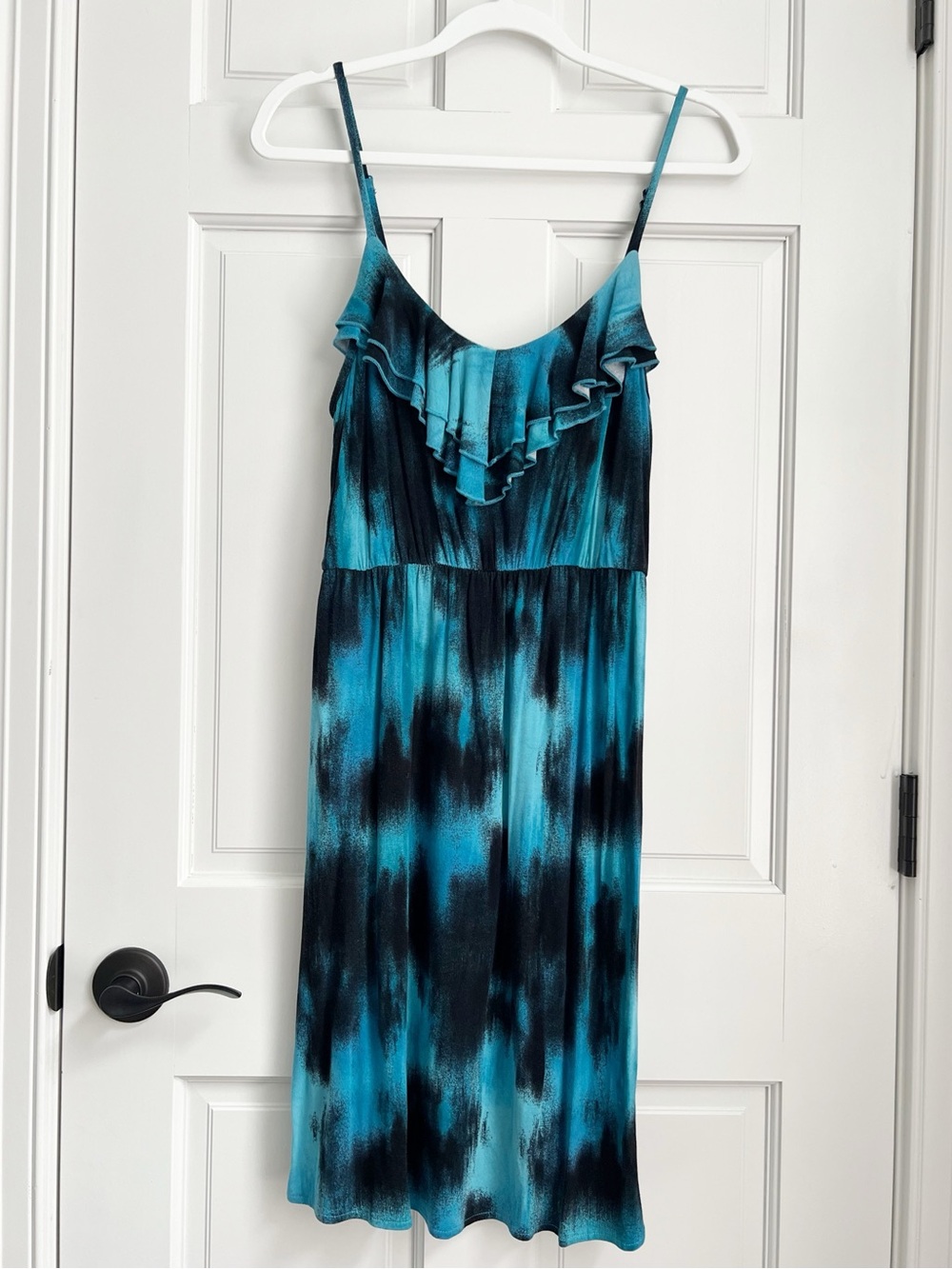 Spaghetti Strap Teal & Black Ruffle Y2K Early 2000s Dress Women's Size M